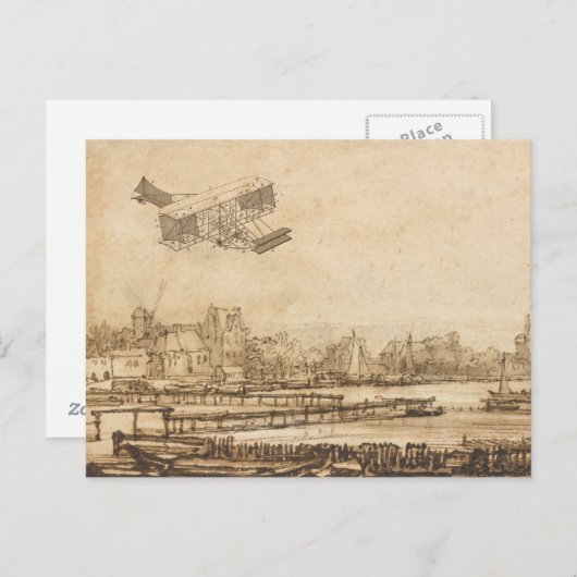 Kunsttekening van de  vliegmachine briefkaart (Voorkant / Achterkant)