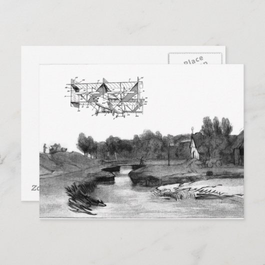 Kunsttekening van de vliegmachine briefkaart (Voorkant / Achterkant)