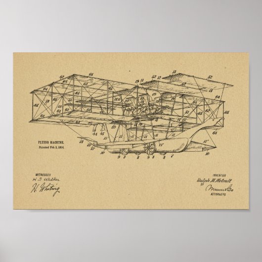 Kunsttekening van de vliegmachine van 1914 poster (Voorkant)