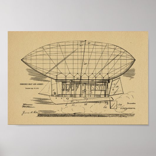 Kunsttekening van het Boat Airship-ballon van 1912 Poster (Voorkant)