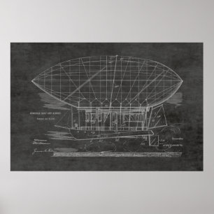 Kunsttekening van het Boat Airship-ballon van 1912 Poster