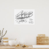 Kunsttekening van het oude vliegdekvliegtuig van 1 poster (Keuken)