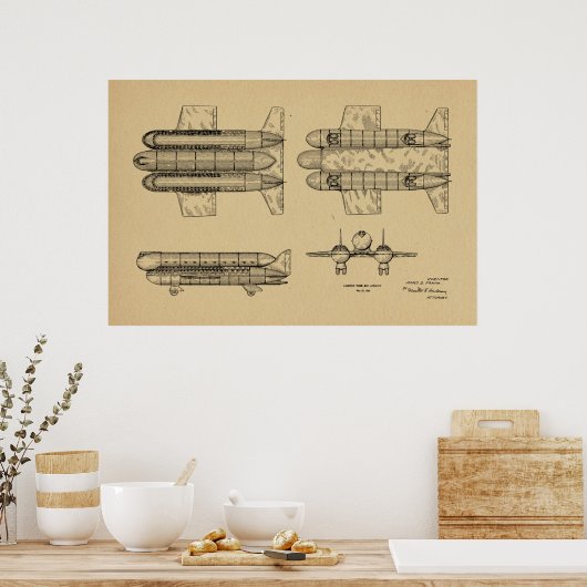 Kunsttekening van het vliegtuig van 1950 Kunstschi Poster (Keuken)