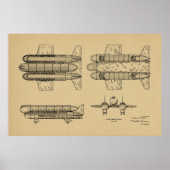 Kunsttekening van het vliegtuig van 1950 Kunstschi Poster (Voorkant)