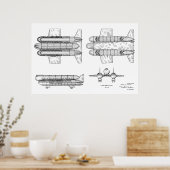 Kunsttekening van het vliegtuig van 1950 Kunstschi Poster (Keuken)