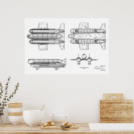 Kunsttekening van het vliegtuig van 1950 Kunstschi Poster (Keuken)