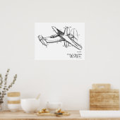 Kunsttekening van het vliegtuig van de Pusher-vlie Poster (Keuken)
