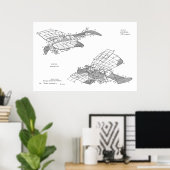 Kunsttekening van het vliegtuig van het vliegtuig  poster (Thuiskantoor)