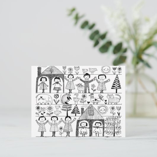 Kunsttekening van kind Folk Briefkaart (Staand voorkant)