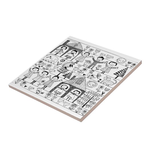 Kunsttekening van kind Folk Tegeltje (Zijkant)