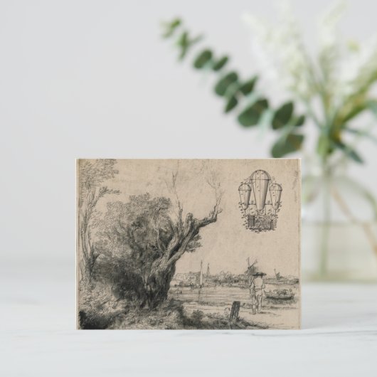 Kunsttekening  vliegmachine briefkaart (Staand voorkant)