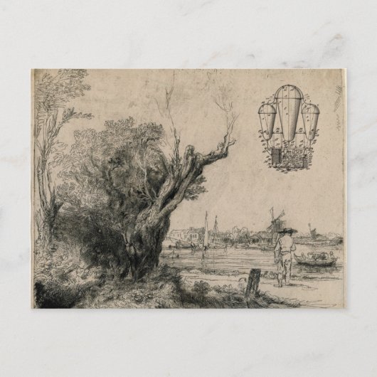 Kunsttekening  vliegmachine briefkaart (Voorkant)