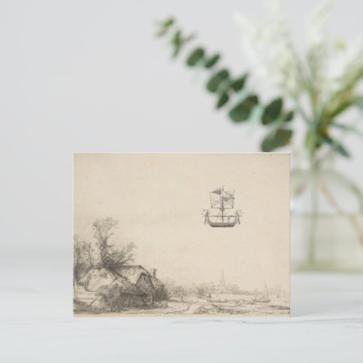 Kunsttekening  vliegmachine briefkaart (Staand voorkant)