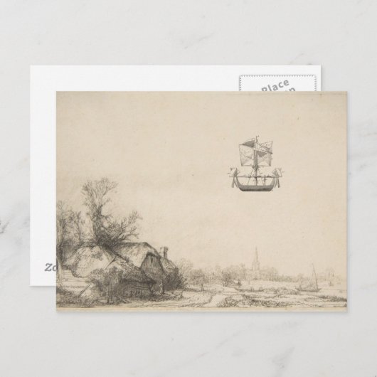 Kunsttekening  vliegmachine briefkaart (Voorkant / Achterkant)