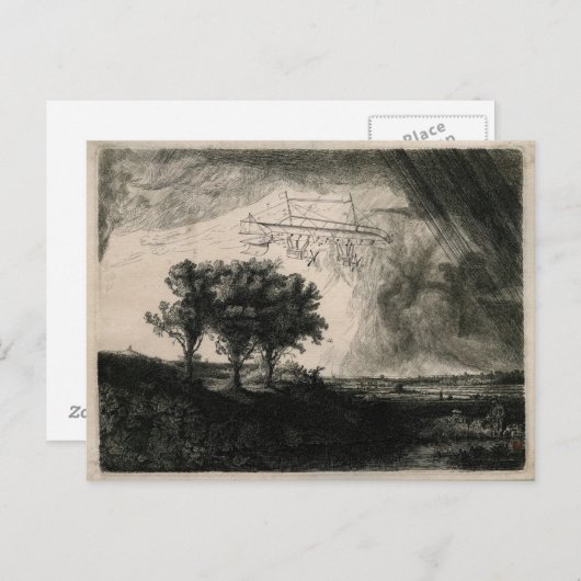 kunsttekening vliegmachine briefkaart (Voorkant / Achterkant)