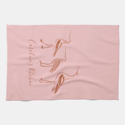 Kunsttekening voor vogels in Blush en Rust Persona Theedoek (Horizontaal)