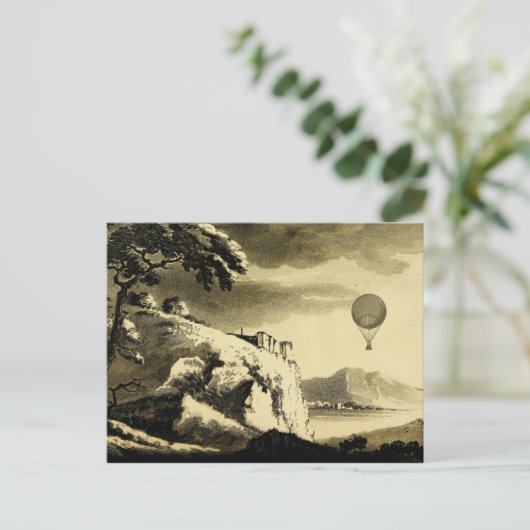 Kunsttekening  warmloperballon briefkaart (Staand voorkant)