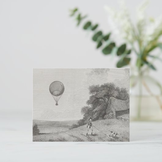 Kunsttekening  warmloperballon briefkaart (Staand voorkant)