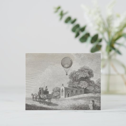 Kunsttekening  warmloperballon briefkaart (Staand voorkant)