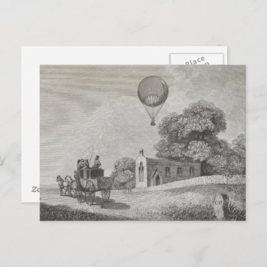 Kunsttekening  warmloperballon briefkaart (Voorkant / Achterkant)