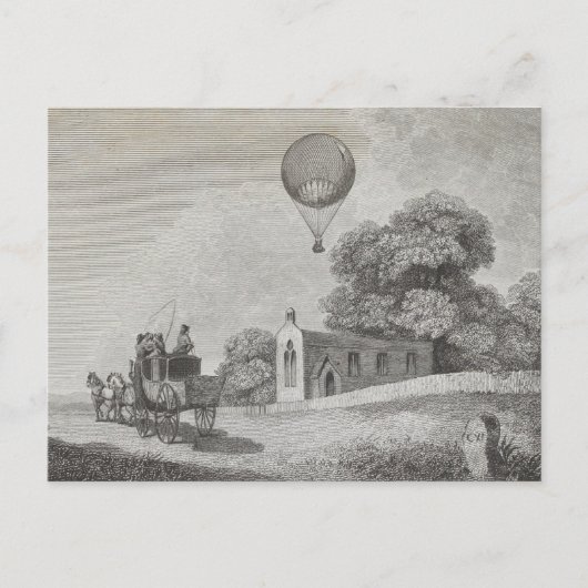 Kunsttekening  warmloperballon briefkaart (Voorkant)