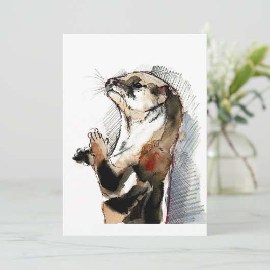 Kunsttekenotter| Cute otter-schenkingen Feestdagenkaart (Staand voorkant)