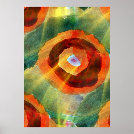 kunsttextuur abstract water groen, oranje, cirkel poster (Voorkant)