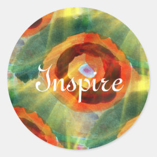 kunsttextuur abstract water groen, oranje, cirkel ronde sticker
