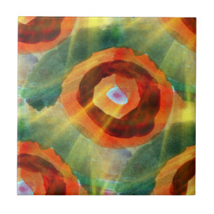 kunsttextuur abstract water groen, oranje, cirkel tegeltje