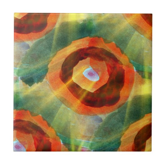 kunsttextuur abstract water groen, oranje, cirkel tegeltje (Voorkant)