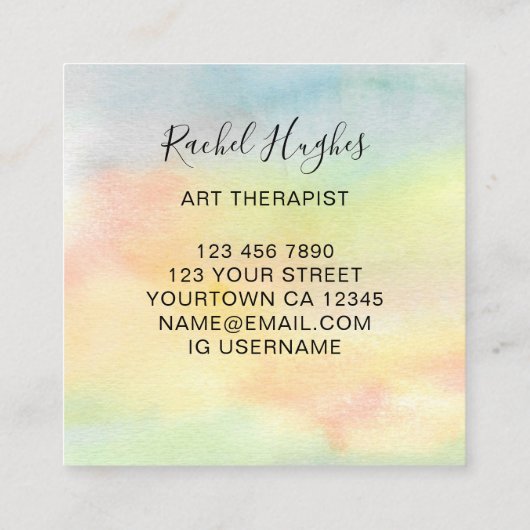 Kunsttherapistische Waterverf Vierkante Visitekaartje (Achterkant)