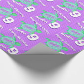 Kunsttijd schildpad en naam negende verjaardag cadeaupapier (Hoek)