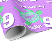 Kunsttijd schildpad en naam negende verjaardag cadeaupapier (Rol Hoek)