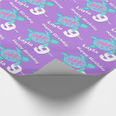 Kunsttijd schildpad en naam negende verjaardag cadeaupapier (Hoek)