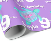 Kunsttijd schildpad en naam negende verjaardag cadeaupapier (Rol Hoek)