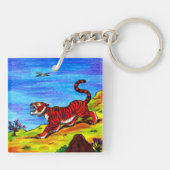 kunsttijger schilderen en vliegen met vogelkunst f sleutelhanger (Achterkant)