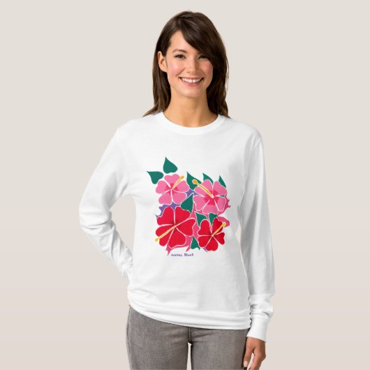 Kunsttop: Drijvende Hibiscus Long-hoes T-shirt (Voorkant volledig)