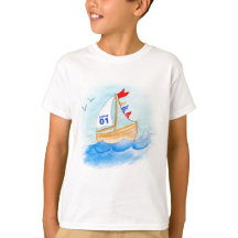 Kunstummer voor zeilboot op T-shirt