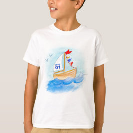 Kunstummer voor zeilboot op T-shirt
