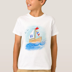 Kunstummer voor zeilboot op T-shirt