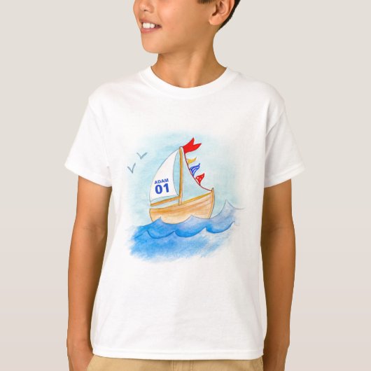 Kunstummer voor zeilboot op T-shirt (Voorkant)