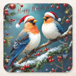 Kunstvakantie Kerstvogels Met Kerstmannenhoeden Kartonnen Onderzetters
