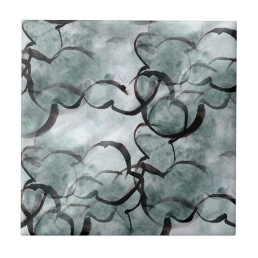 kunstverf met grijs avant-garde, zwarte handverf tegeltje (Voorkant)