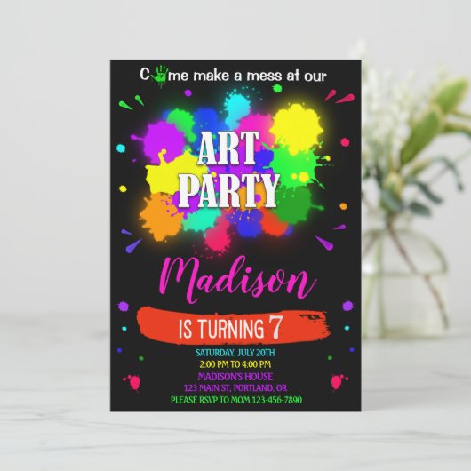 Kunstverjaardagsuitnodiging Artsy-verfambachtspart Kaart (Staand voorkant)