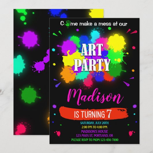 Kunstverjaardagsuitnodiging Artsy-verfambachtspart Kaart (Voorkant / Achterkant)