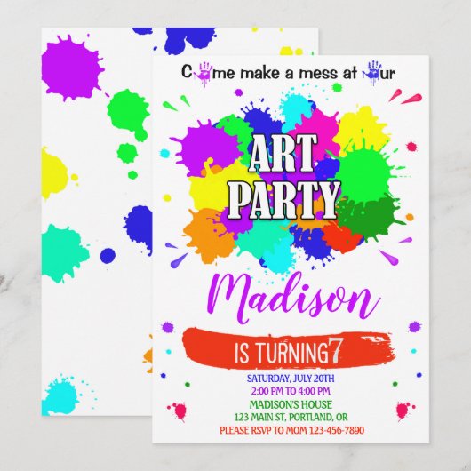 Kunstverjaardagsuitnodiging Kunstschilderaarster Kaart (Voorkant / Achterkant)