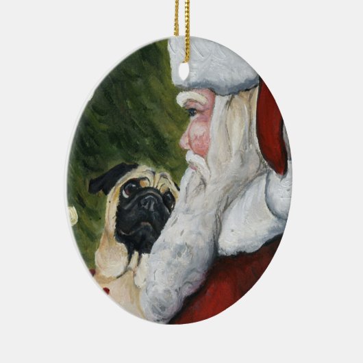 Kunstversiering voor pug en Santa Dog Keramisch Ornament (Rechts)