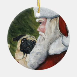 Kunstversiering voor pug en Santa Dog Keramisch Ornament