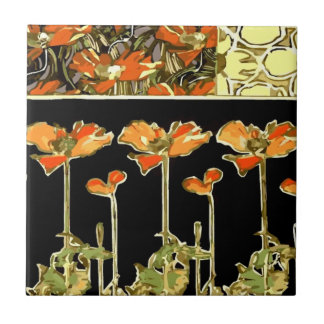Kunstversieringen (oranje bloemen) Alphonse Mucha Tegeltje
