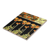 Kunstversieringen (oranje bloemen) Alphonse Mucha  Tegeltje (Zijkant)